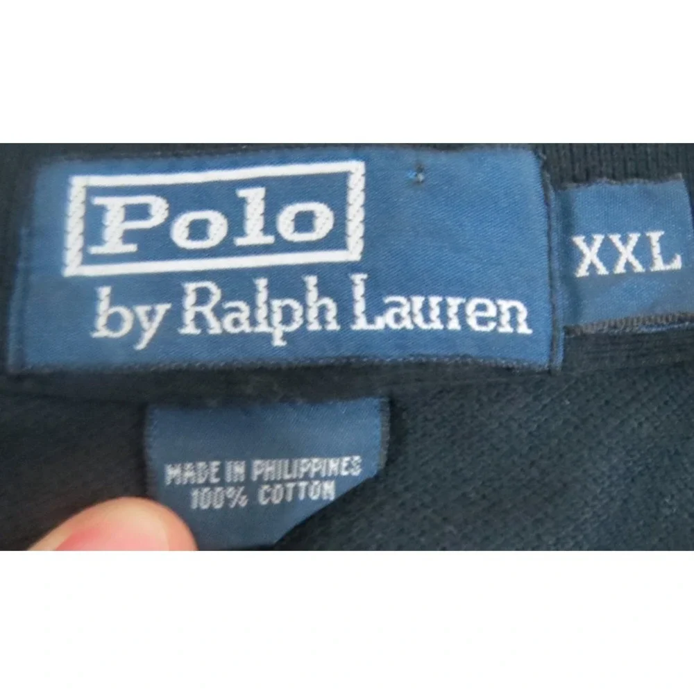 Polo Ralph Lauren Black Long Sleeve Polo Shirt Purple Pony Mens XXL Cotton Top!!